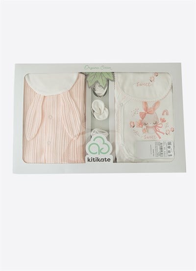 Organik Sweet Bunny 10lu Hastane Çıkış Seti Pembe