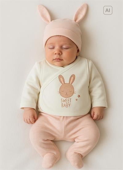 Organik Sweet Rabbit 12li Zıbın Set Ekru