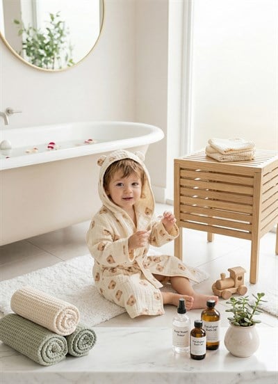 Organik Teddy Bear Müslin Bornoz Natural