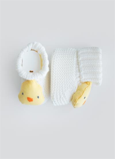 Organik Triko Figürlü Patik Ekru Civciv