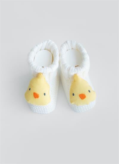 Organik Triko Figürlü Patik Ekru Civciv