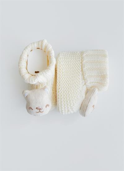 Organik Triko Figürli Patik Natural Rakun