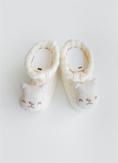 Organik Triko Figürli Patik Natural Rakun