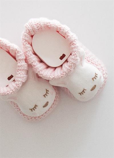 Organik Triko Figürlü Patik Pembe-Tavşan