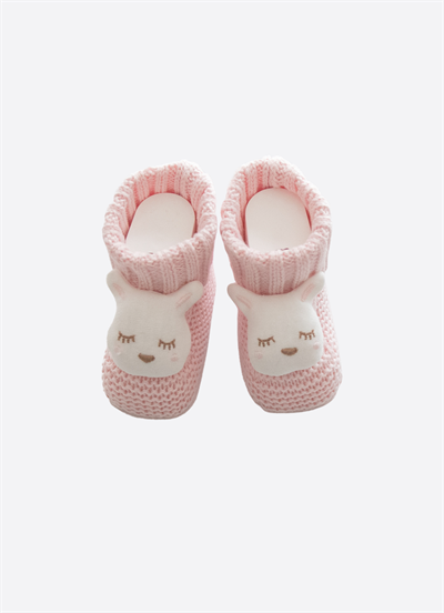 Organik Triko Figürlü Patik Pembe-Tavşan