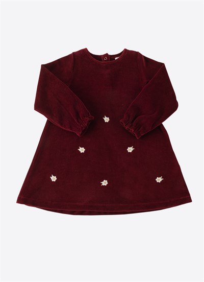 Organik Velvet Flowers Elbise Kırmızı