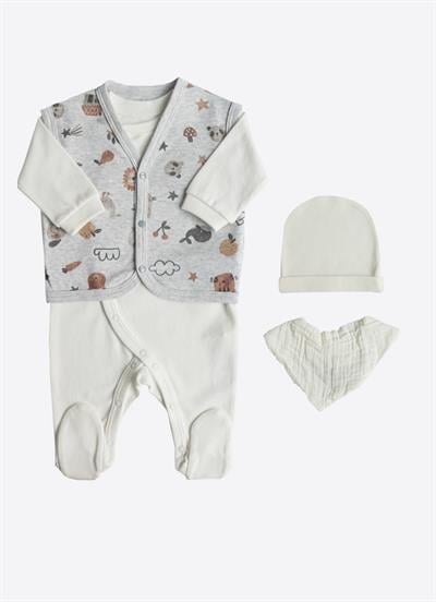 Organik Woodland 4lü Tulum Set Gri