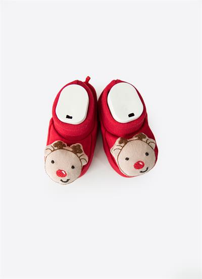 Organik Yeni Yıl Geyikli Patik Kırmızı