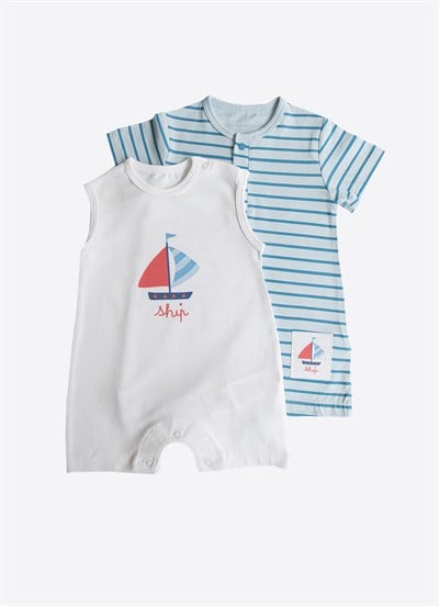 Organik Zazu 2li Şort Tulum Mavi