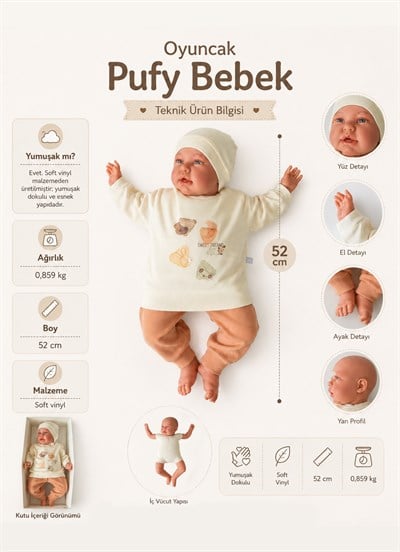 Pufy Oyuncak Bebek - 52 CM