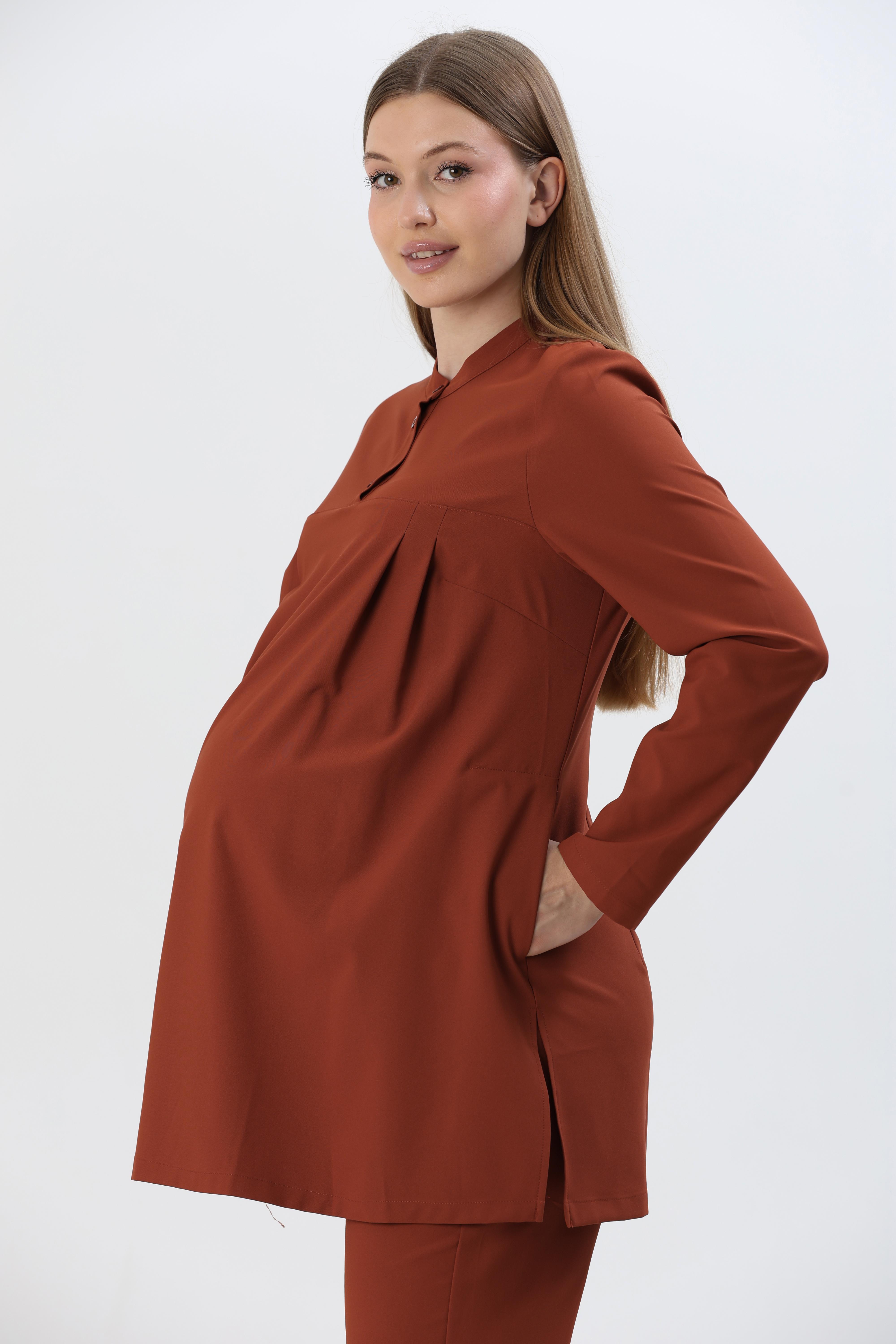 Premium ANKA Hamile Cerrahi Üst Uzun Kol - Kiremit