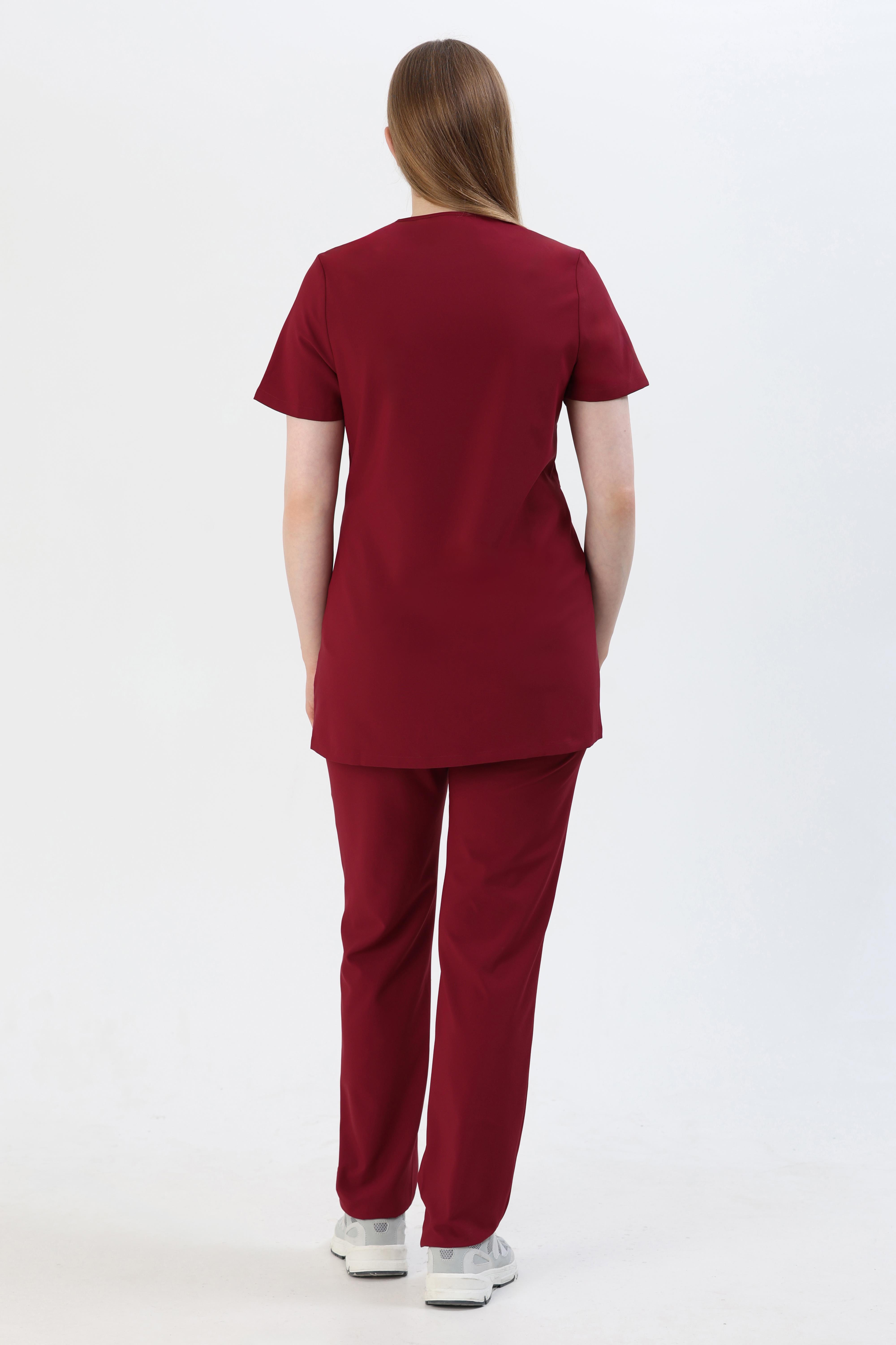 Premium BERRY Hamile Cerrahi Üst Kısa Kol - Bordo
