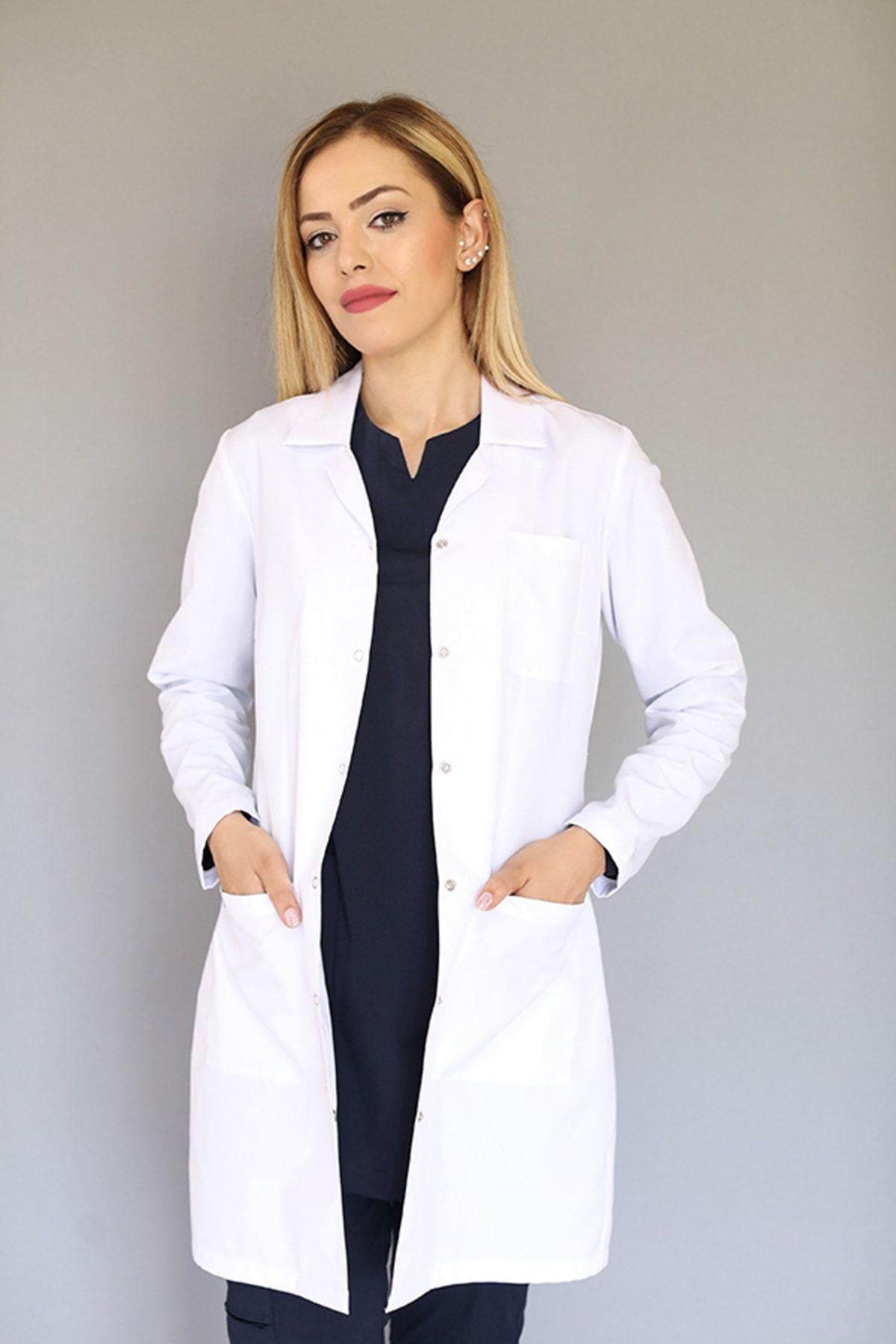 Ceket Yaka Yırtmaçlı Uzun Kol Doktor Öğretmen Beyaz Önlük - Lab Coat