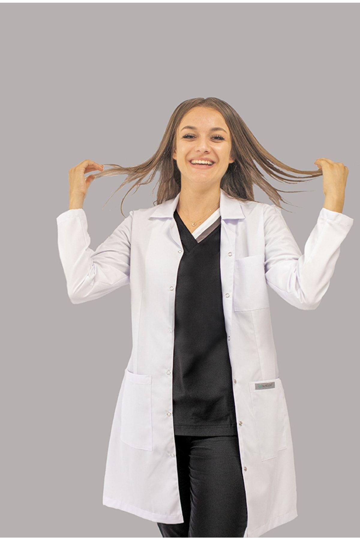 Ceket Yaka Yırtmaçlı Uzun Kol Doktor Öğretmen Beyaz Önlük - Lab Coat