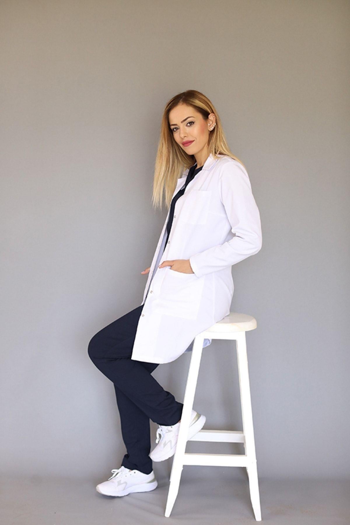 Ceket Yaka Yırtmaçlı Uzun Kol Doktor Öğretmen Beyaz Önlük - Lab Coat