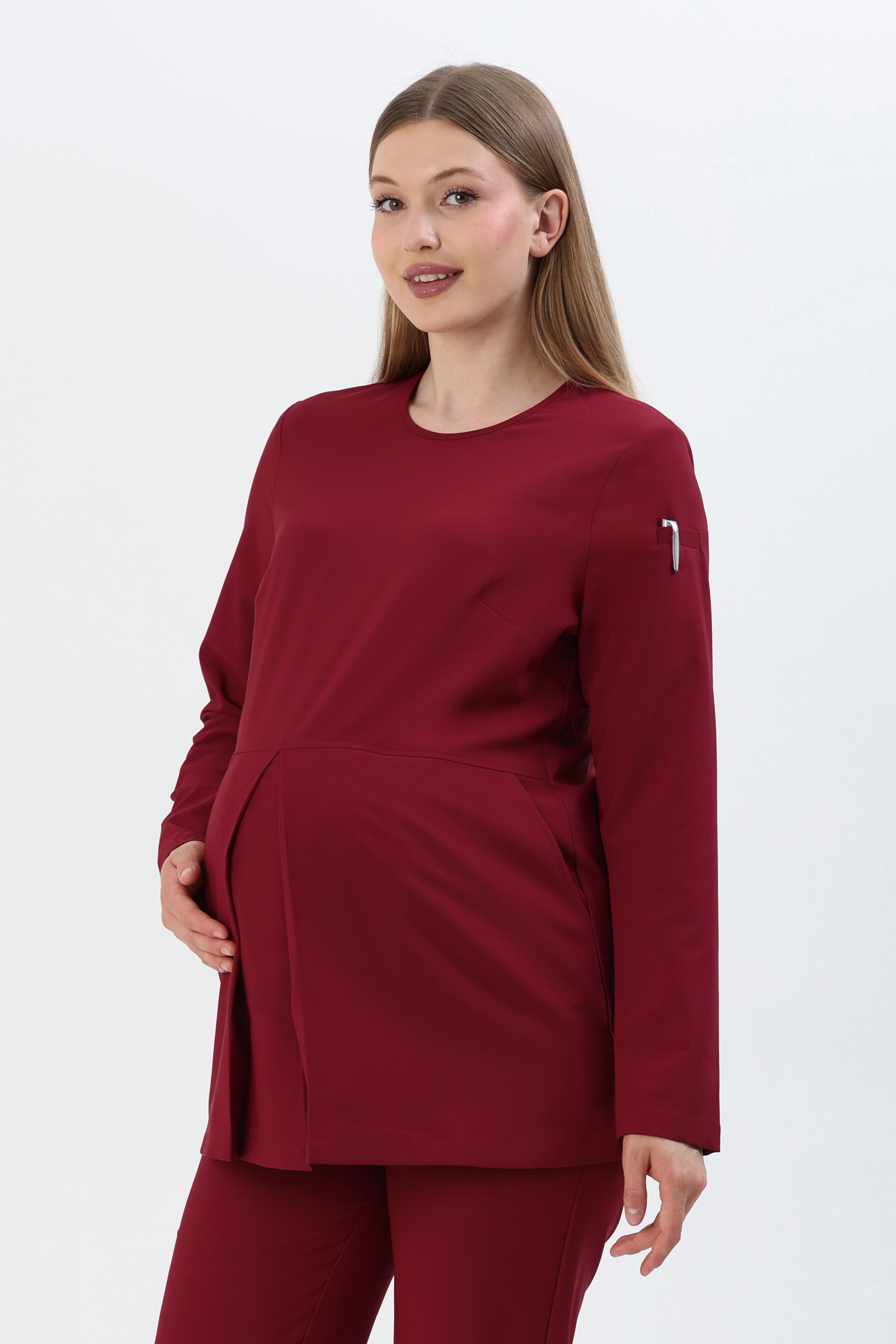 Premium EVA Hamile Cerrahi Üst Uzun Kol - Bordo