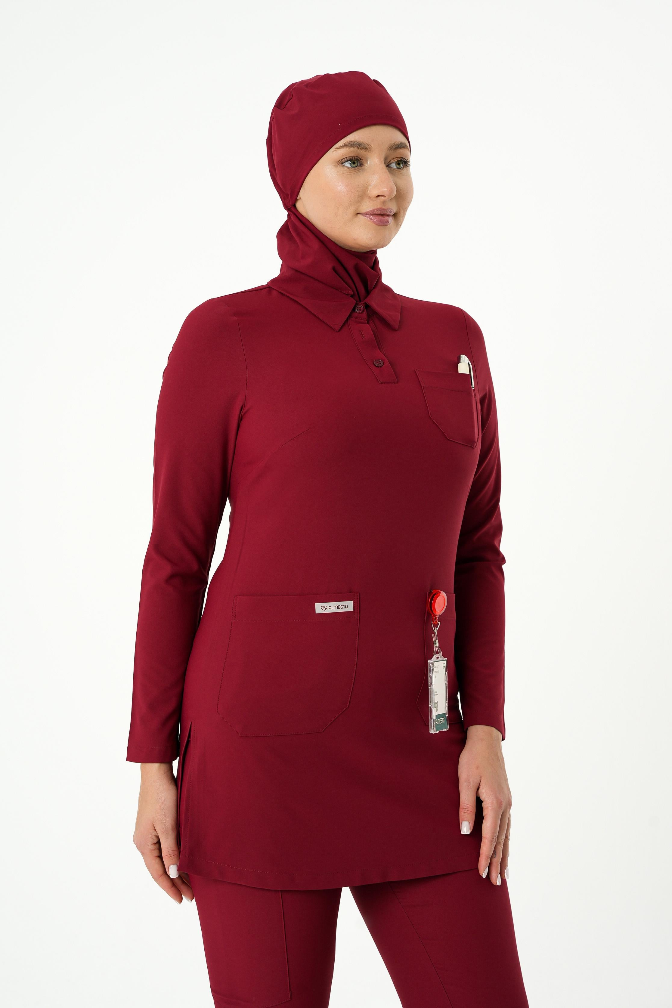 Premium LİLLİA Cerrahi Tesettür Üst - Bordo