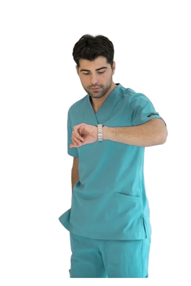 OCEAN - Zarf Yaka Likralı Doktor-Hemşire Cerrahi Takım - Turkuaz Yeşili