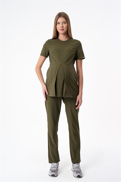 Premium BERRY Hamile Cerrahi Üst Kısa Kol - Haki Yeşil