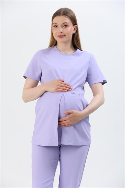 Premium BERRY Hamile Cerrahi Üst Kısa Kol - Lila