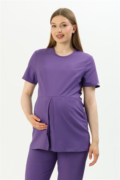 Premium BERRY Hamile Cerrahi Üst Kısa Kol - Mor
