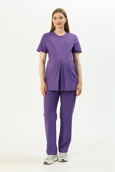 Premium BERRY Hamile Cerrahi Üst Kısa Kol - Mor