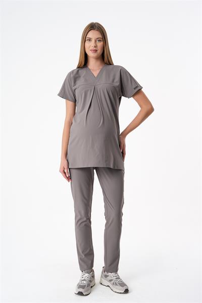 Premium BLOOM Hamile Cerrahi Üst Kısa Kol - Gri