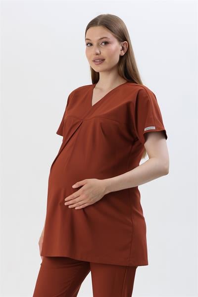 Premium BLOOM Hamile Cerrahi Üst Kısa Kol - Kiremit