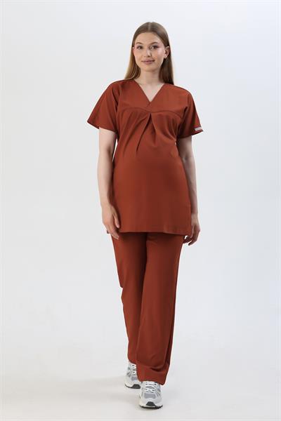 Premium BLOOM Hamile Cerrahi Üst Kısa Kol - Kiremit