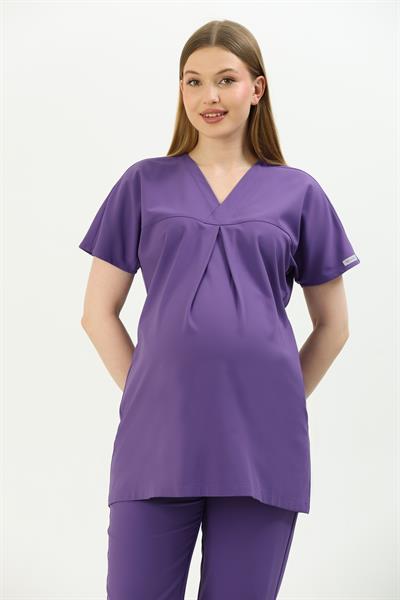 Premium BLOOM Hamile Cerrahi Üst Kısa Kol - Mor