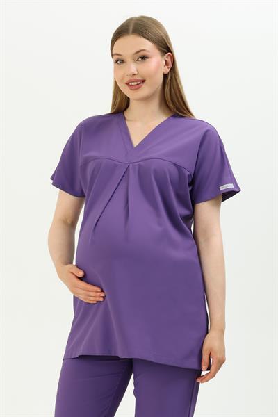 Premium BLOOM Hamile Cerrahi Üst Kısa Kol - Mor