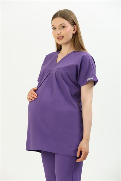 Premium BLOOM Hamile Cerrahi Üst Kısa Kol - Mor