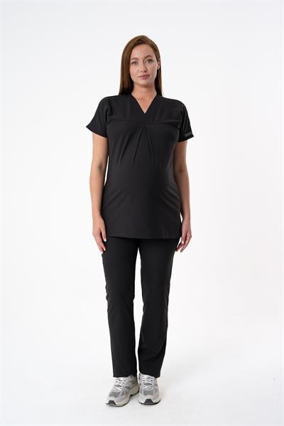 Premium BLOOM Hamile Cerrahi Üst Kısa Kol - Siyah