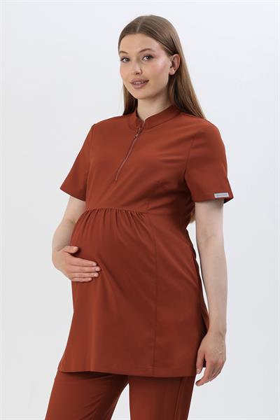 Premium ELİCE Hamile Cerrahi Üst Kısa Kol - Kiremit