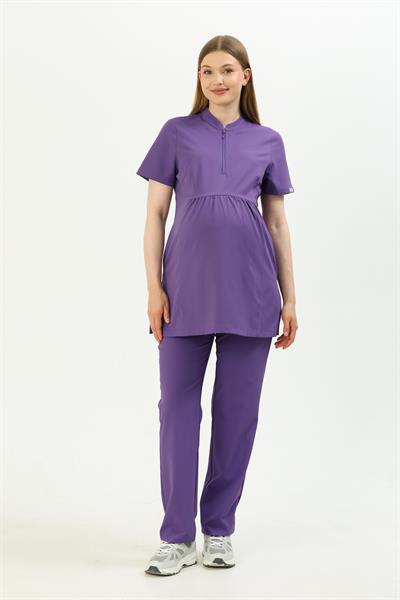 Premium ELİCE Hamile Cerrahi Üst Kısa Kol - Mor