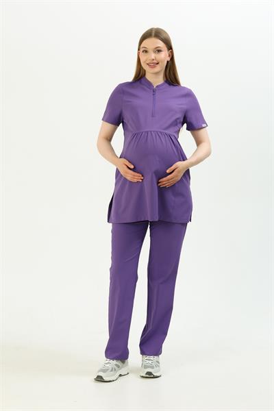 Premium ELİCE Hamile Cerrahi Üst Kısa Kol - Mor