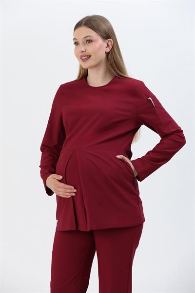 Premium EVA Hamile Cerrahi Üst Uzun Kol - Bordo