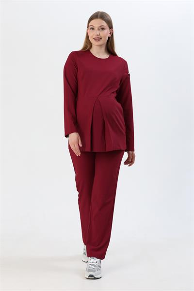 Premium EVA Hamile Cerrahi Üst Uzun Kol - Bordo