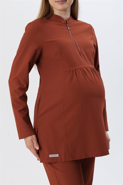 Premium FLORANCE Hamile Cerrahi Üst Uzun Kol - Kiremit