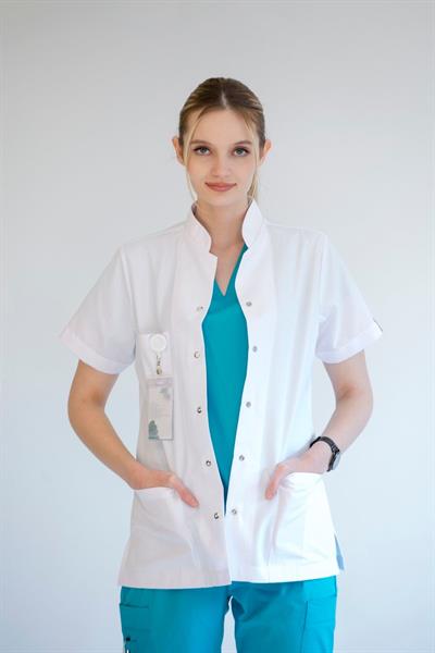 Hakim Yaka Kısa Kol Doktor Öğretmen Fit Önlük - Lab Coat