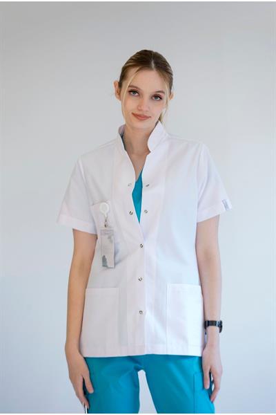 Hakim Yaka Kısa Kol Doktor Öğretmen Fit Önlük - Lab Coat