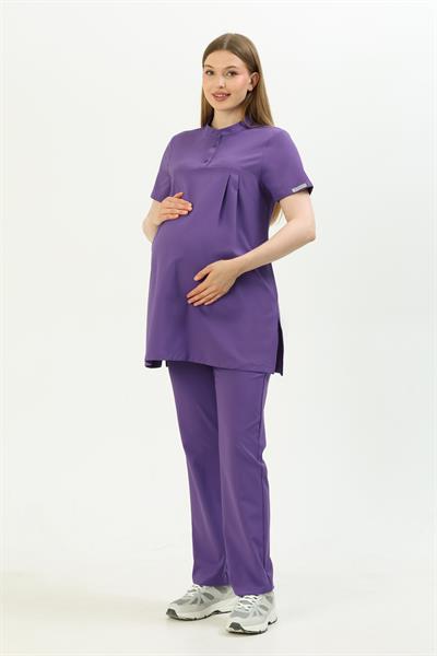 Premium HAVANA Hamile Cerrahi Üst Kısa Kol - Mor