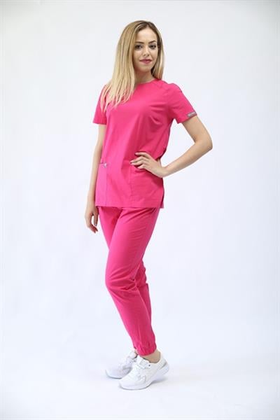 MM798-MM901 Havana Yaka Detaylı Jogger Cerrahi Takım Üniforma - Pembe