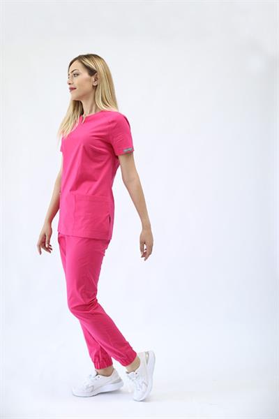MM798-MM901 Havana Yaka Detaylı Jogger Cerrahi Takım Üniforma - Pembe