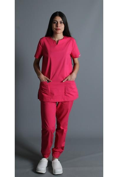 MM798-MM901 Havana Yaka Detaylı Jogger Cerrahi Takım Üniforma - Pembe