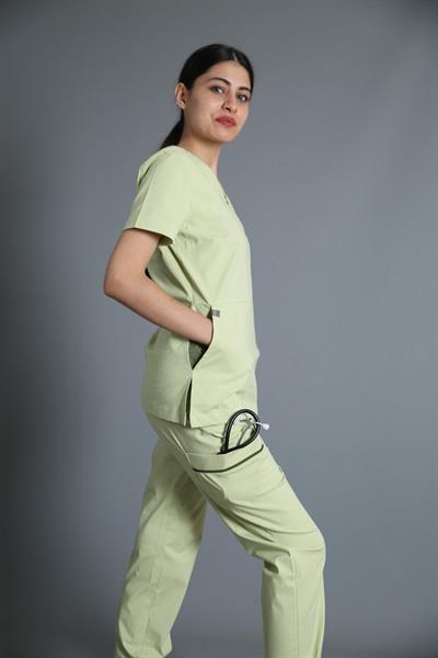 İSTANBUL V Yaka File Detaylı Doktor Hemşire Cerrahi Takım - Fıstık Yeşili