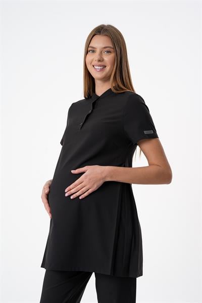Premium MELİNA Hamile Cerrahi Üst Kısa Kol - Siyah