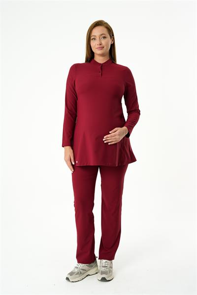 Premium PUCCA Hamile Cerrahi Üst Uzun Kol - Bordo