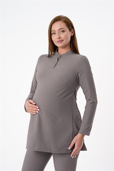 Premium PUCCA Hamile Cerrahi Üst Uzun Kol - Gri