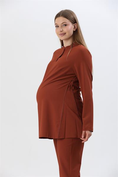 Premium PUCCA Hamile Cerrahi Üst Uzun Kol - Kiremit